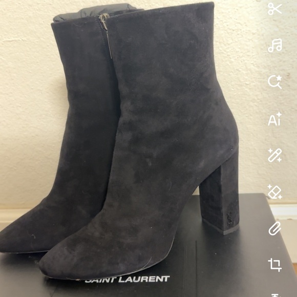 Yves Saint Laurent Black Suede Heeled Ankle Boots - Picture 6 of 12